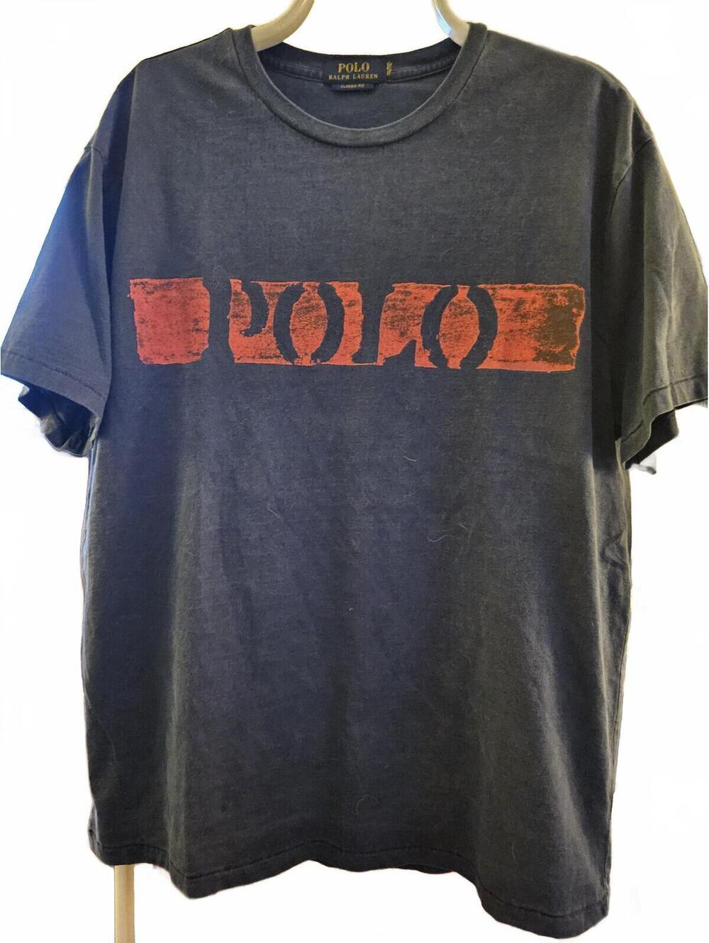 Polo Ralph Lauren Men’s Blue Red Painted Stencil Logo T-Shirt Size XL vintage